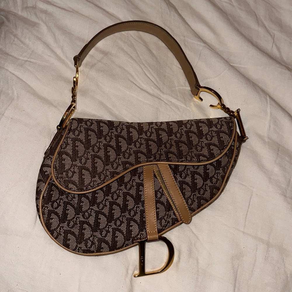 Vintage Dior Oblique Saddle Bag - Beige Leather/Canvas - Picture 1 of 2